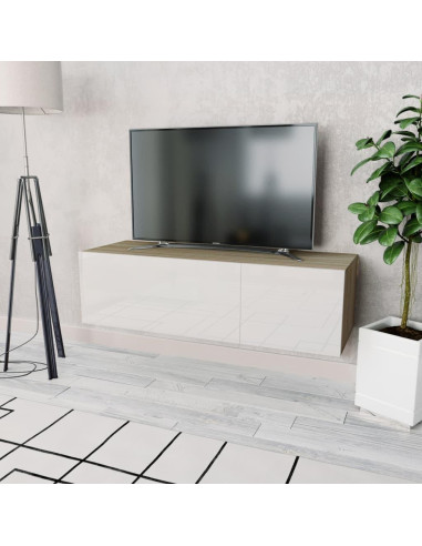  Meuble TV blanc brillant chêne 120 cm meuble tv moderne