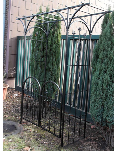 Arche de Jardin avec portillon en métal Noir Arche jardin Acier