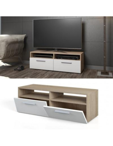 Meuble TV blanc chêne 95 cm meuble téléviseur rangement