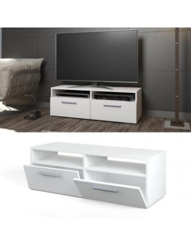 Meuble TV blanc 95 cm meuble téléviseur compartiment