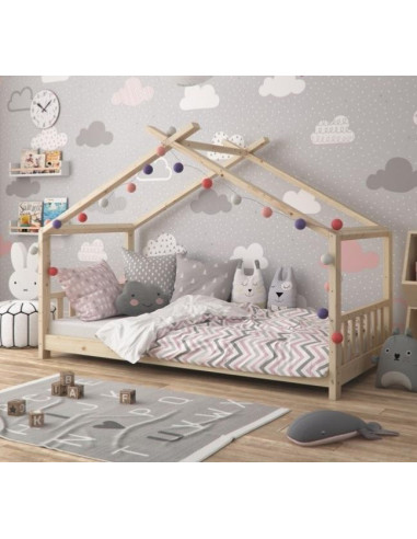 Lit montessori pour enfant 90x200 cm lit cabane lit maison - Ciel & terre