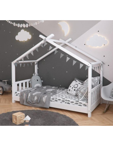 Lit montessori cabane pour enfant 80x160 cm blanc lit tipi - Ciel