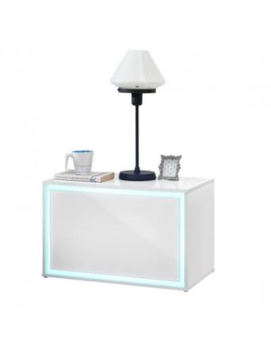 Table de chevet blanche avec éclairage LED cielterre-commerce