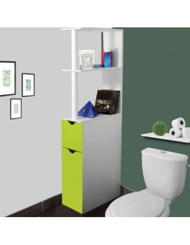 Meuble WC blanc et vert pour petit espace meuble toilette - Ciel