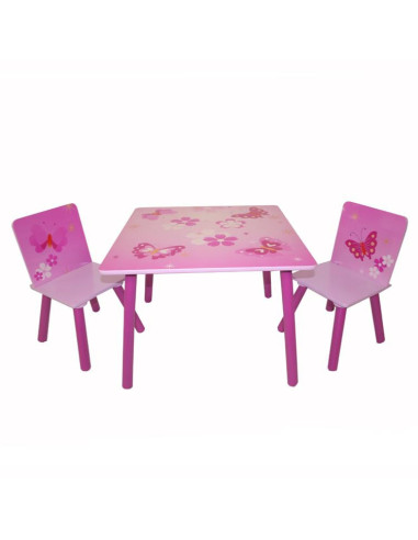 Ensemble table et 2 chaises motif papillons table enfant