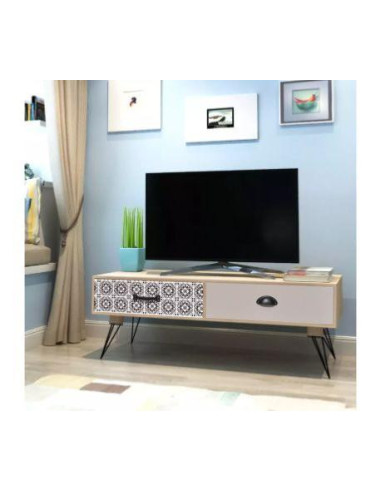 Meuble TV 2 tiroirs tendance pied rétro meuble téléviseur