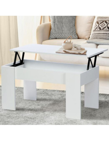 Table basse blanche avec plateau relevable table salon