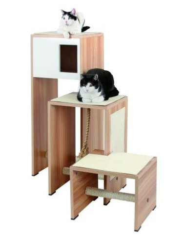 Arbre à chat 100 cm moderne trio bois griffoir chat sisal