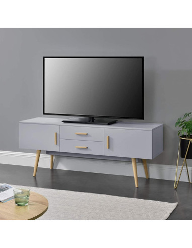Meuble TV scandinave gris meuble téléviseur rangement