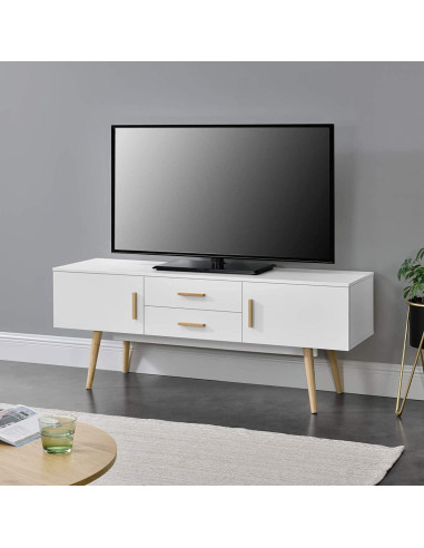 Meuble TV scandinave blanc meuble téléviseur rangement