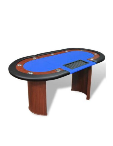 Table de Poker feutrine bleu 10 joueurs brun avec croupier