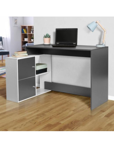 Bureau angle spacieux gris et blanc bureau avec rangement