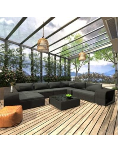 Salon jardin luxe résine tressée noir design Canapé jardin - Ciel & terre