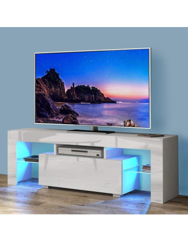 Meuble TV avec LED moderne blanc mat et brillant
