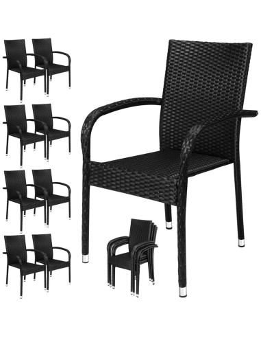8x Chaises de jardin en résine tressée noir chaise jardin