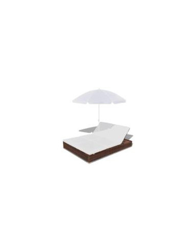 Bain de soleil lit double résine tressée brun avec parasol