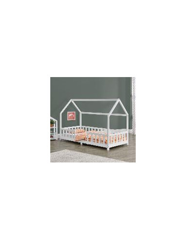 Lit montessori blanc lit cabane 90x200 cm avec barrières