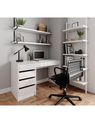 Bureau design blanc brillant 4 tiroirs bureau design
