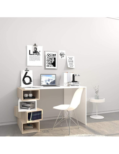 Bureau design blanc et chêne bureau avec rangement