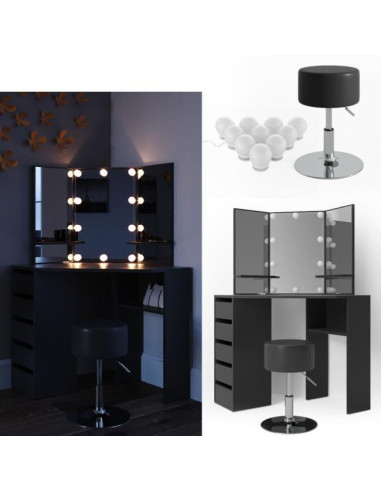 Coiffeuse d'angle blanche 6 tiroirs + LED + Tabouret Coiffeuse moderne -  Ciel & terre