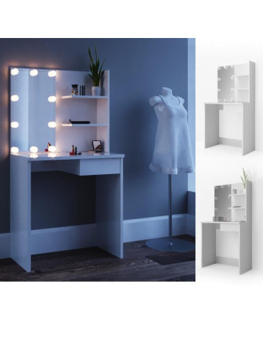 Coiffeuse table maquillage blanc + LED cielterre-commerce