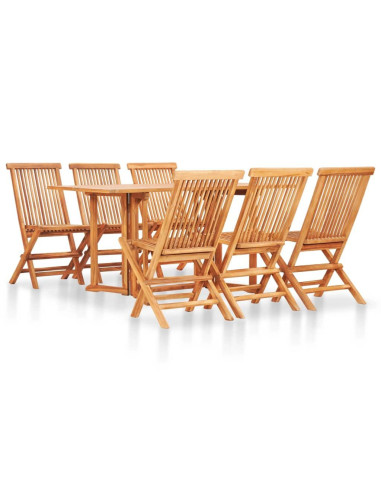Salon jardin teck massif 6 chaises 1 table pliante en bois