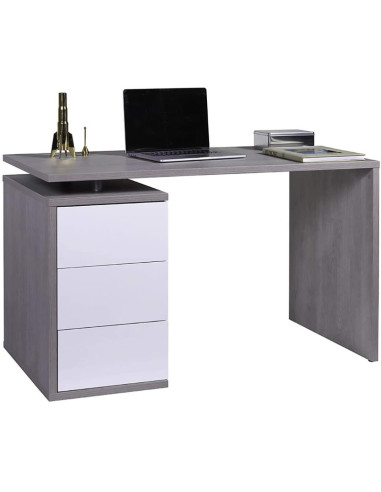 Bureau design blanc et gris FSC bureau rangement 3 tiroirs