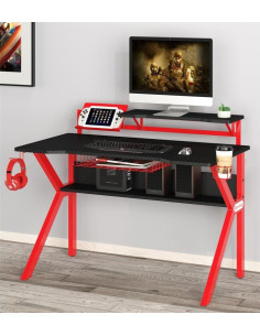 Bureau Gamer 120x60 cm Revêtement en fibre de carbone noir et rouge : Chez  Rentreediscount Ma jolie Déco