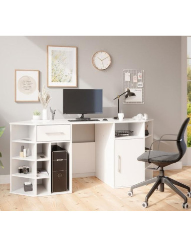 Grand bureau spacieux blanc placard et tiroir rangement - Ciel & terre