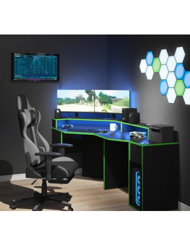 Bureau gaming noir et vert espace bureau jeu bureau gamer