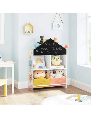 Meuble de rangement enfant avec tableau bibliothèque enfant avec boites pour jouets