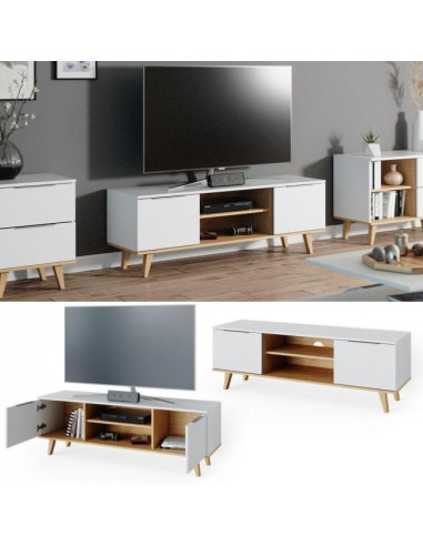 Meuble TV moderne Scandi meuble télévision blanc 