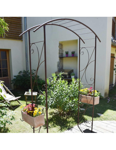 Arche de jardin avec treillis 148 cm fer vieilli marron