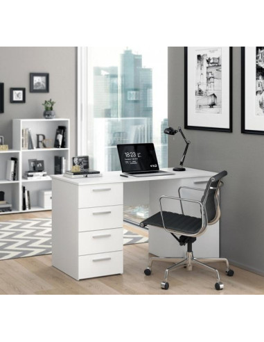 bureau avec rangement 122 x 60 x 115,5 cm (l x l x h), bureau informatique  avec 4 étagères, blanc