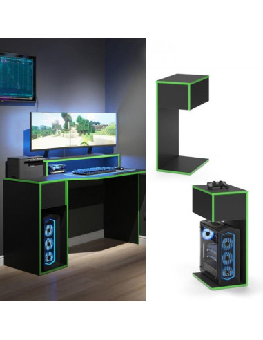 Armoire gaming noir et vert bureau de jeu bureau gamer