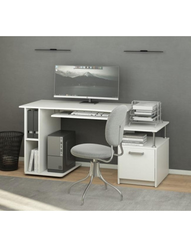 Bureau d'ordinateur blanc spacieux avec placard étagère