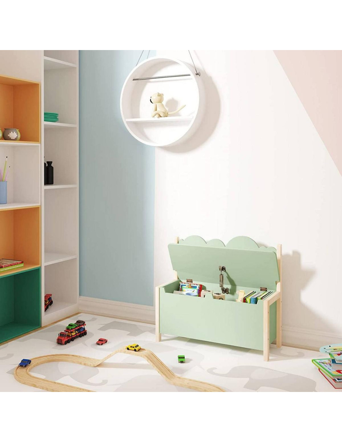 Banc enfant avec coffre à jouets intégré rangement jouet - Ciel & terre