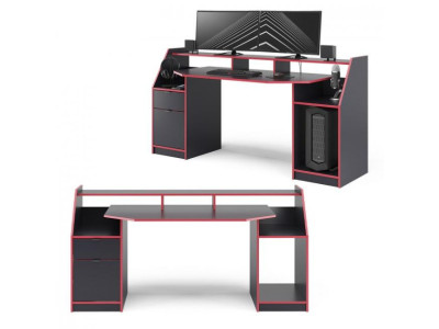 Bureau gamer noir et rouge grand modèle bureau de jeu - Ciel & terre