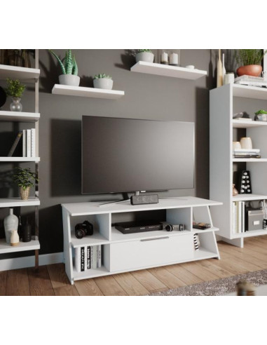 Meuble TV blanc orignal avec tiroir meuble télévision mode