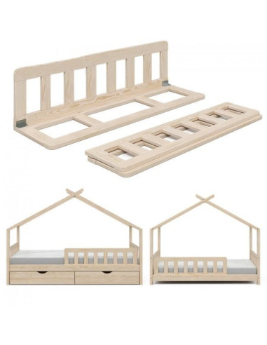 Cadre de lit Montessori en bois avec barrière de protection contre les  chutes – Bois