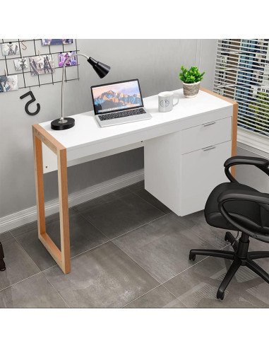 Bureau moderne chêne et blanc bureau avec rangement
