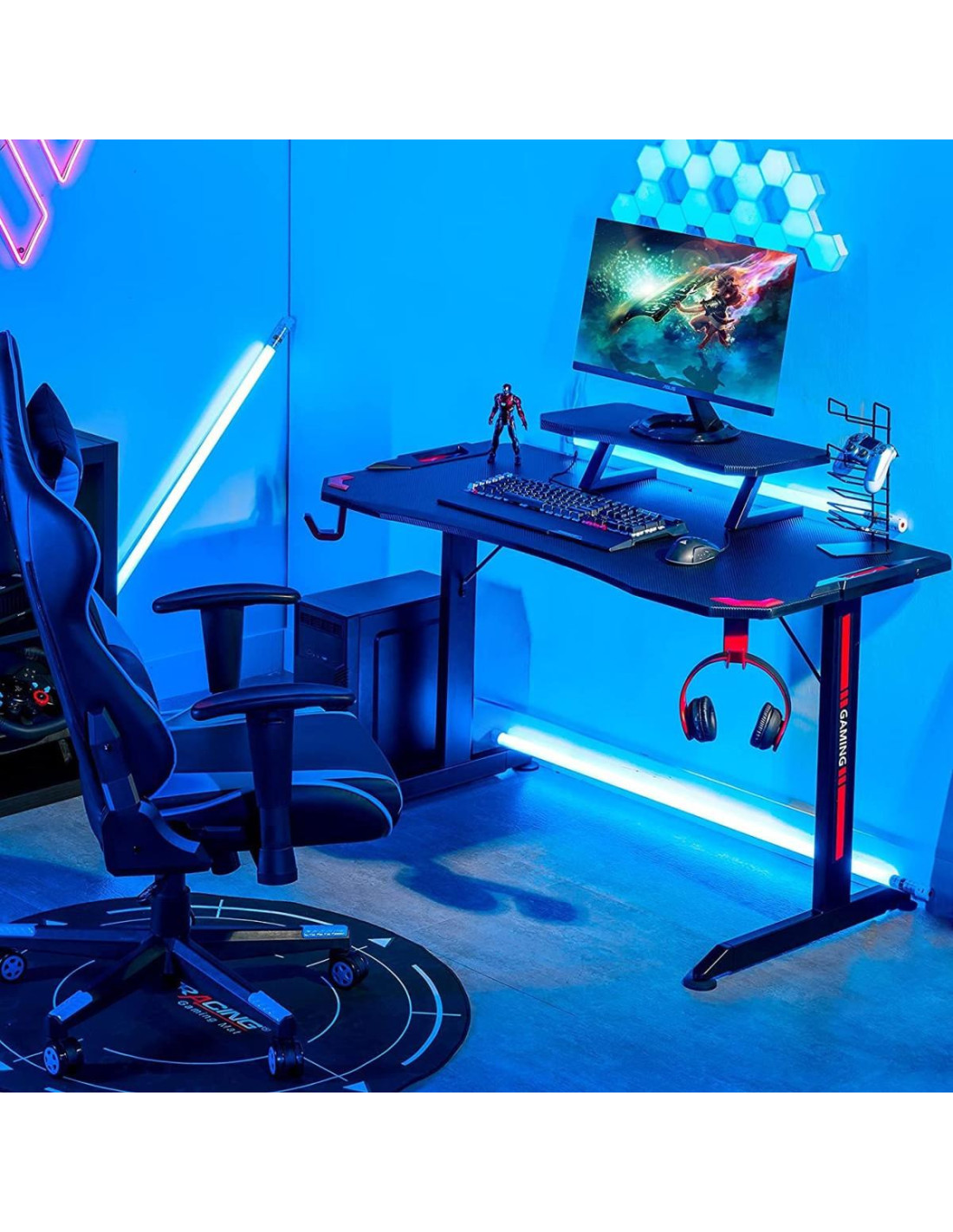 Table de gaming ergonomique 140 cm bureau gamer de jeu - Ciel & terre