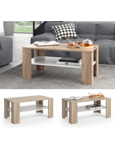 Table basse avec étagère blanc chêne table salon moderne