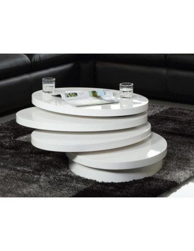 Table basse design ronde blanc laqué pivotante table salon