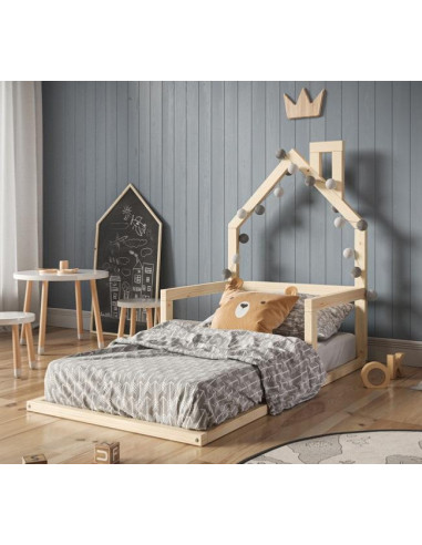 Lit d'enfant en bois, lit de maison, lit de sol, cadre de lit