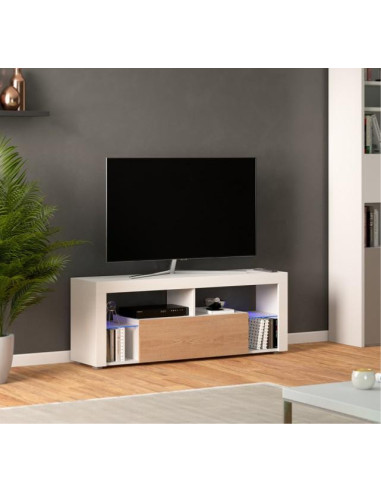 Meuble TV  blanc et chêne LED meuble téléviseur design