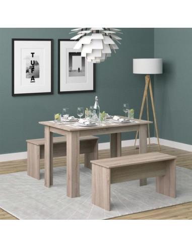 Table à manger avec 2 bancs chêne table de repas bois