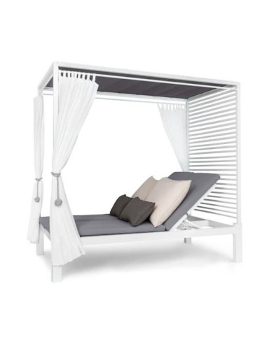 Chaise longue lit de jardin double lounge gris et blanc