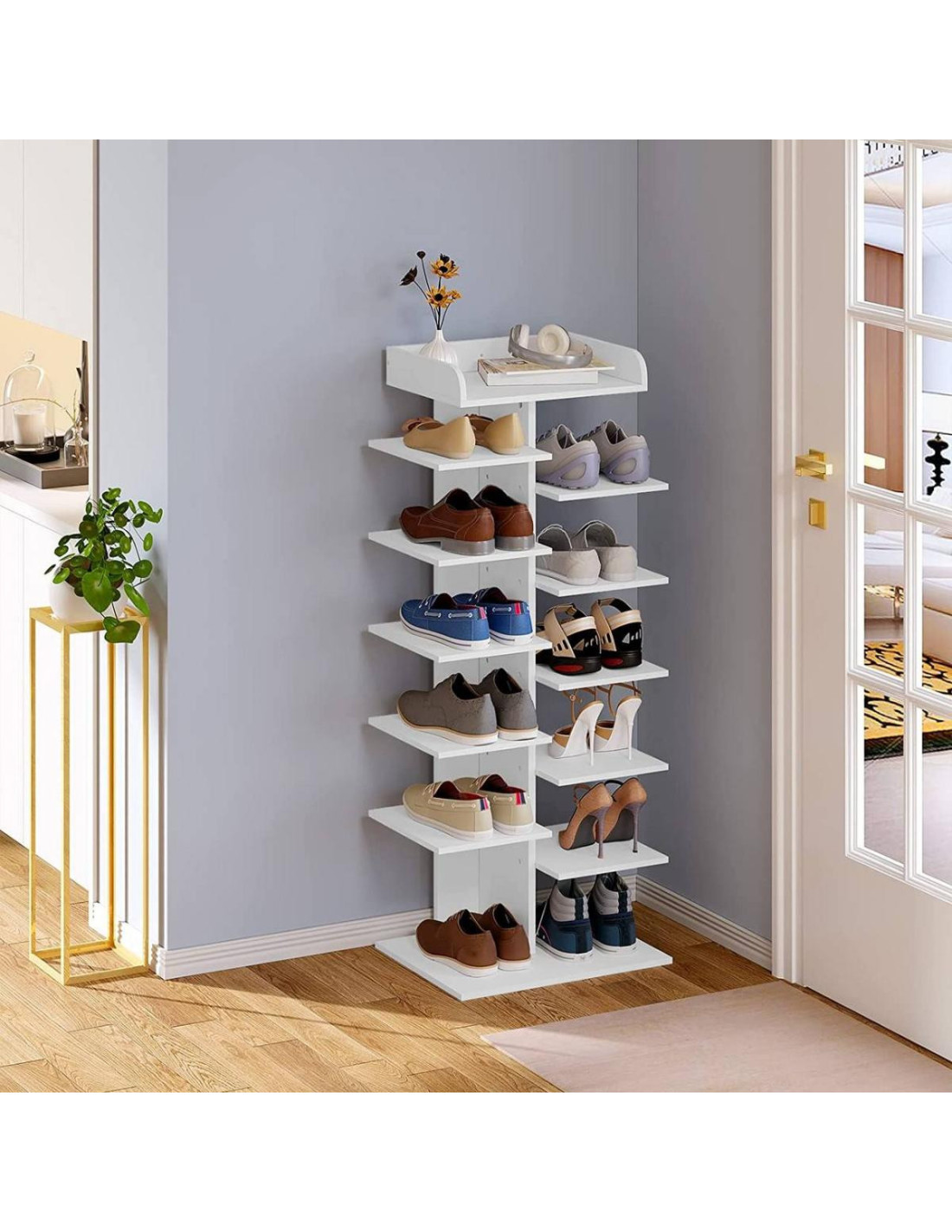Meuble à chaussures 5 niveaux tiroir rangement chaussures - Ciel
