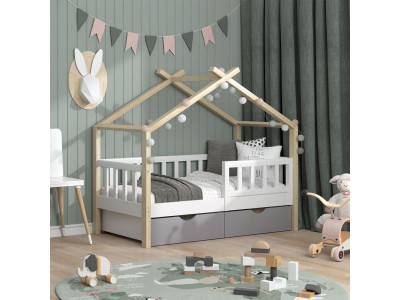 Lit montessori pour enfant 70x140 cm avec 2 tiroirs bois - Ciel